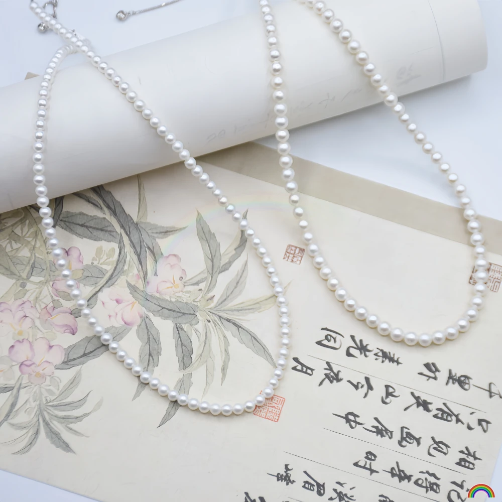 

Ожерелье из натурального пресноводного жемчуга с застежкой из серебра 925 пробы, ультратонкие жемчужины, идеально круглые, цепочка на ключицу, Rwbuy