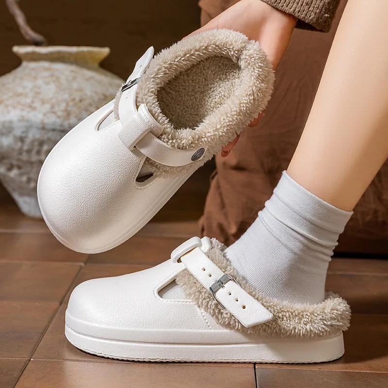 

Winter Velvet Thick Bottom Waterproof Women's Cotton Slippers Wearing Thick Soled Warm Slippers Outside Home Anti Slip EVA Shoes
