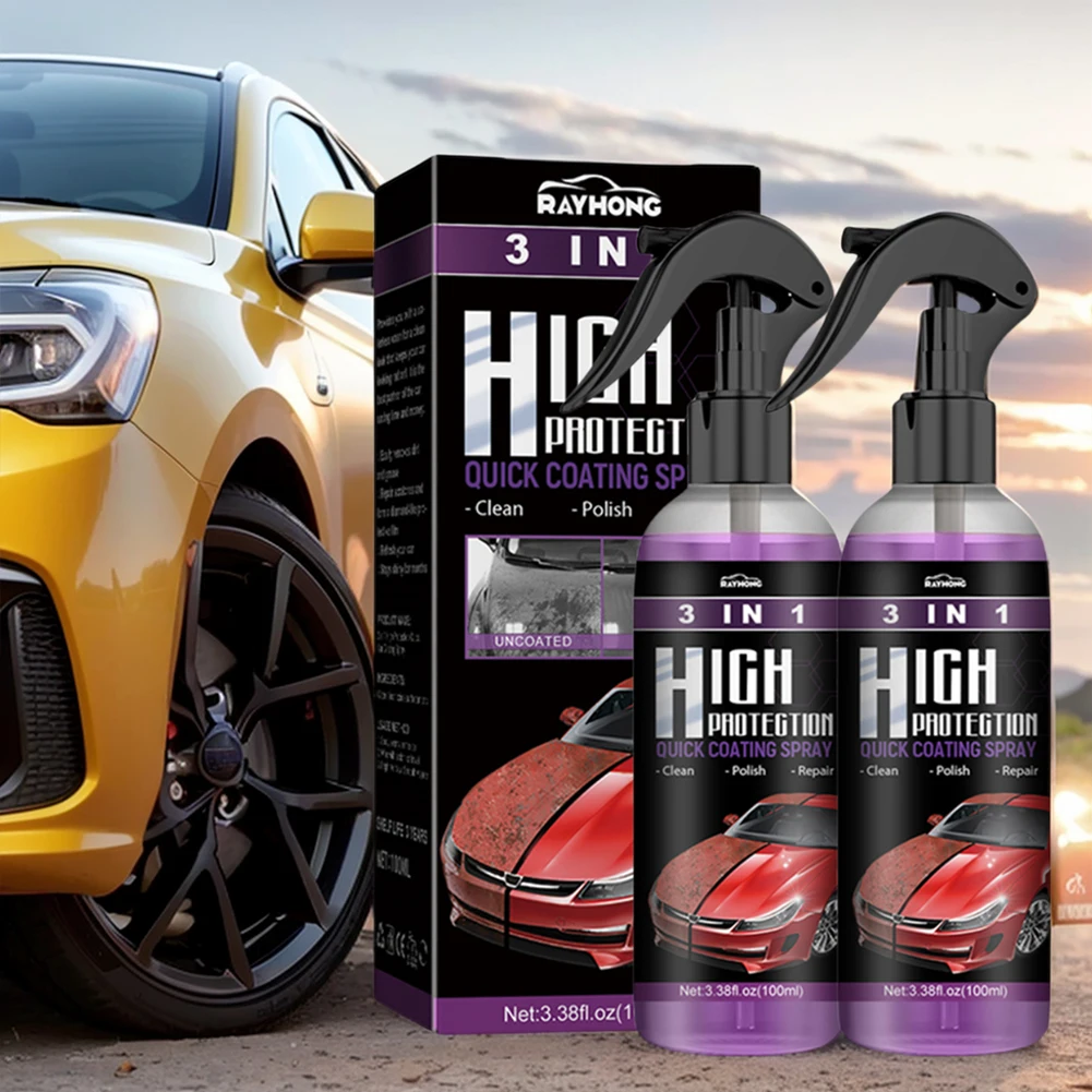 Cera de pulido 3 en 1 para coche, Spray de revestimiento cerámico para reparación de arañazos de coche, revestimiento hidrofóbico de vidrio, cuidado de pintura, 2 juegos, 100ml