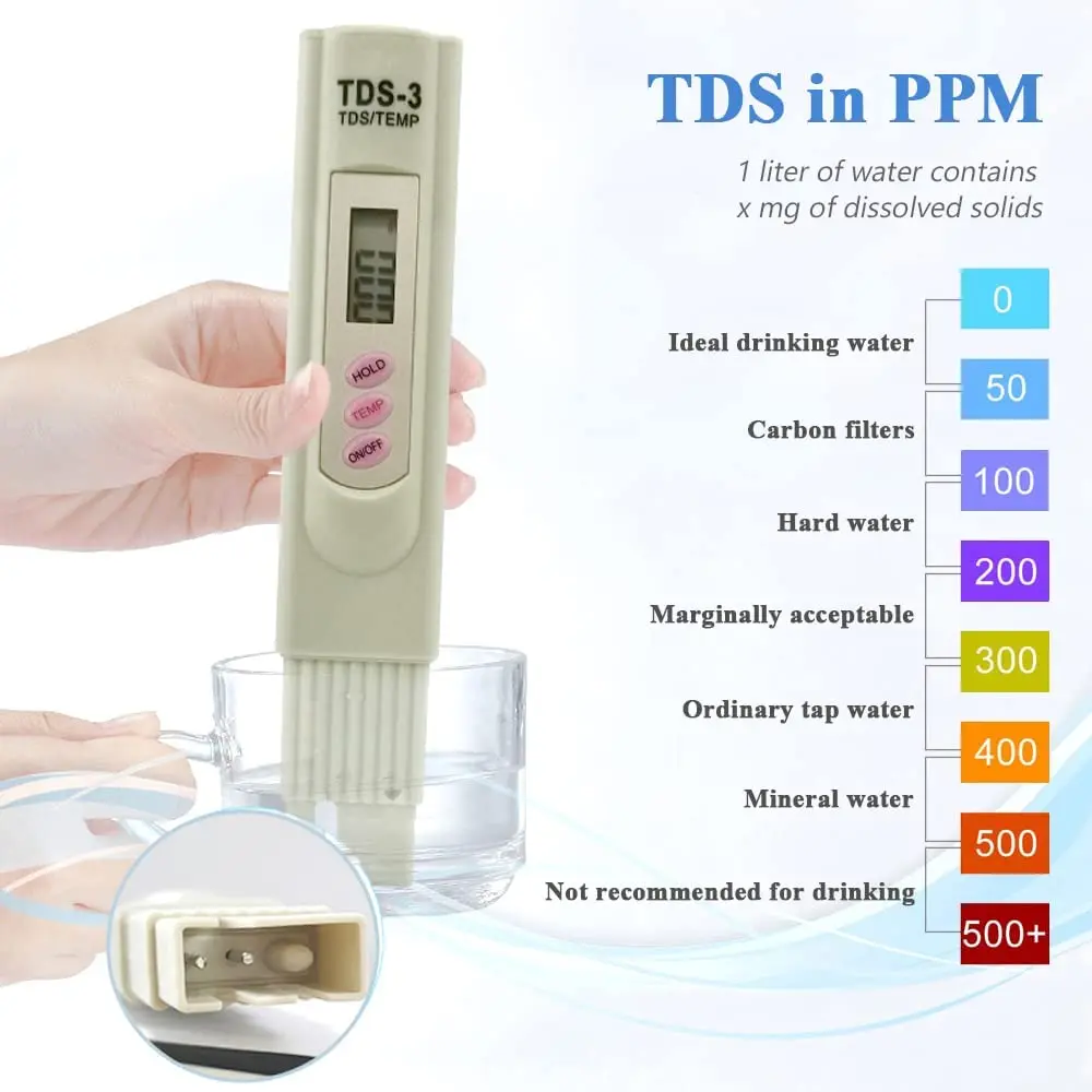 Handheld TDS Digital Water Tester Water Test Pen Water Quality Analysis Meter Water Purity Check 0-9999 PPM for Aquarium