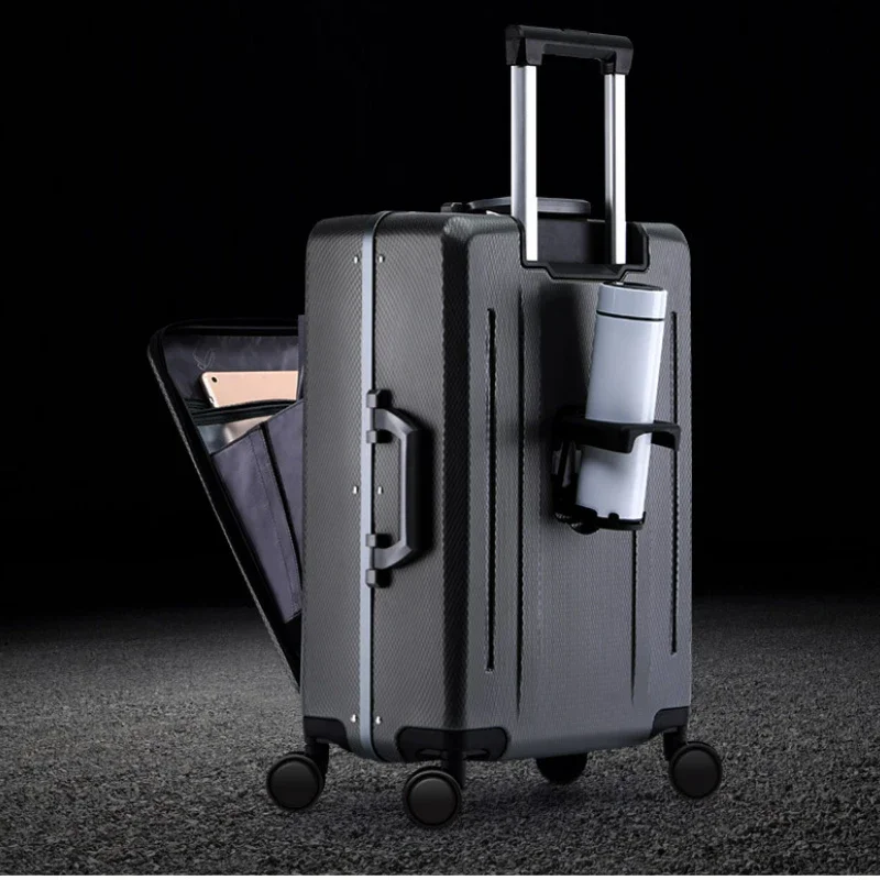 24 Inches Aluminum Frame Travel Suitcase on Wheels Trolley Luggage Bag Lightweight Luggage Front Opening Rolling Luggage Case