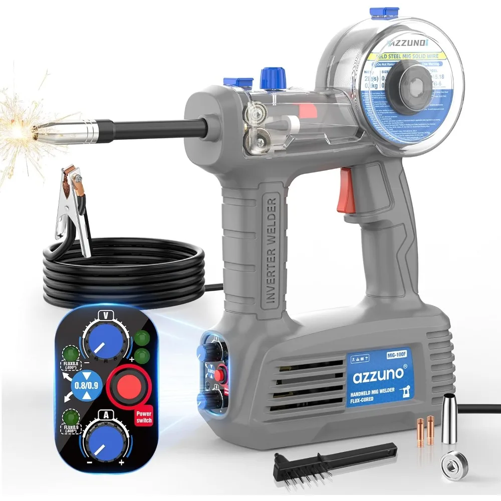 Saldatrice MIG portatile AZZUNO 100Amp, saldatrice MIG senza gas, saldatrice MIG a flusso portatile 100V