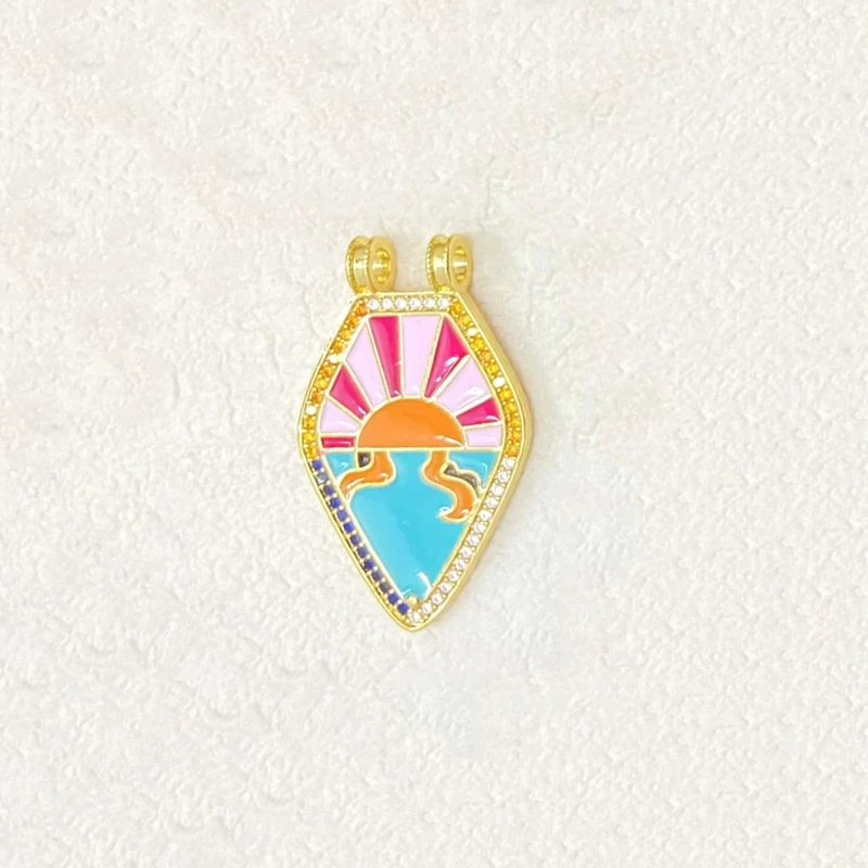 1 Piece Diamond Tarot Enamel Double Ear Pendant for Diy Necklace Jewelry Making Brass Plated Vintage Literary Luxury Accessories