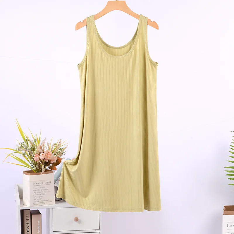 ผู้หญิง Nightgown Modal Suspender เสื้อกั๊กชุดนอนเซ็กซี่กลางเข่า-ความยาว Nightdress หลวม Casual Pakaian Rumahan กระโปรงฐาน