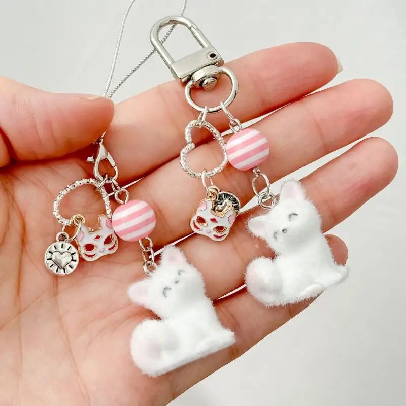 

Cartoon Flocking Fox Pendant Keychain Cute Bag Pendant Kawaii Mobile Phone Chain Gifts For Women Girls Fox Mask Key Ring