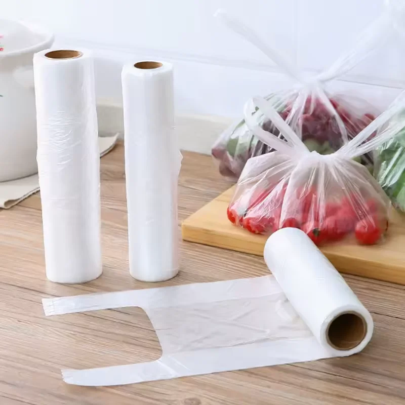 100PCS Transpare Roll Fresh-keeping Plastic Bags of Vacuum Food Saver Bag Food Storage Bags with Handle Keep Fresh Kitchen Tool