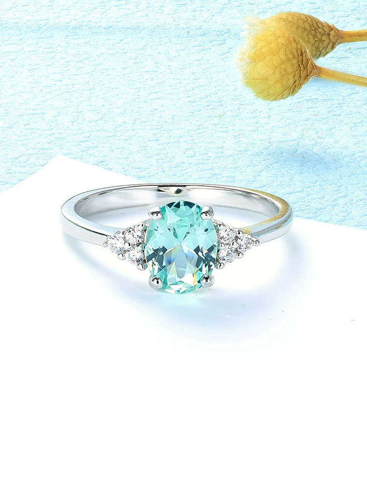 Luxyimagic Kuololit blauwachtig groene smaragd edelsteen ring voor vrouwen massief 925 sterling zilveren ring voor bruiloft verlovingssieraden