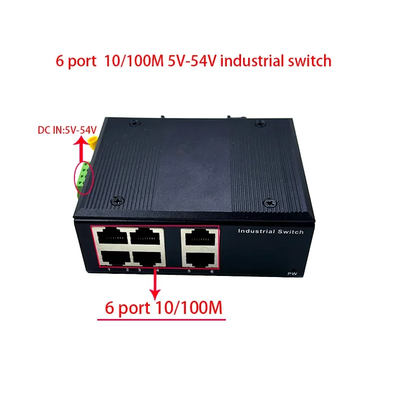 

6 ports 10/100M 12V-54V Ethernet industrial swith