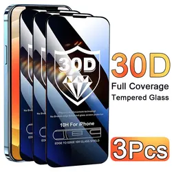 3Pcs 30D Tempered Glass Screen Protector For iPhone 13 14 12 11 15 Pro Max Xs XR 7 8 Plus Full Protective Glass Screen Protector