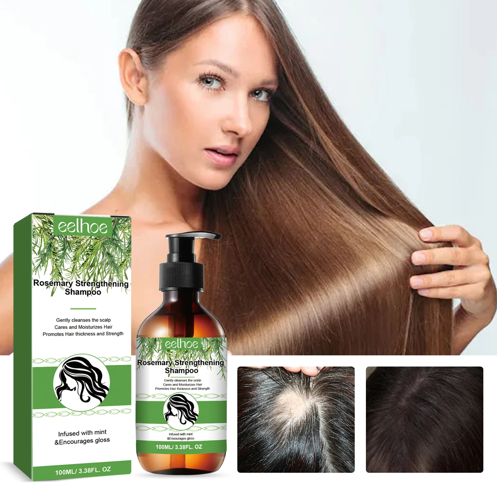 Eelhoe champú de Romero para un cabello más largo, más grueso y lleno, Limpieza Profunda, masaje del cuero cabelludo, Champú Acondicionador hidratante para el cabello