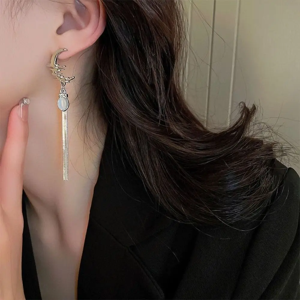 Ripple Moonstone Jewelry Accessories Chain Women Stud Earrings Drop Earrings Asymmetric Dangle Earrings Korean Dangle Earrings