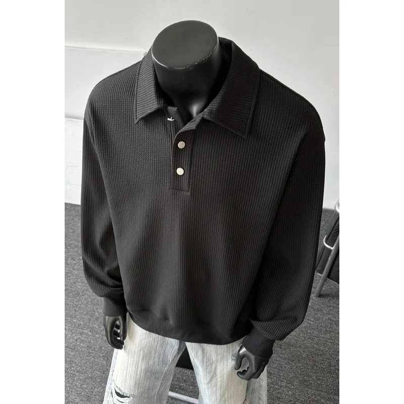 Solid Color Waffle 2026 Spring New Polo Collar Long-sleeved Sweater Men's and Women's Versatile Models