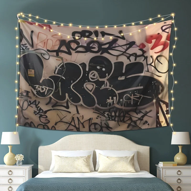 VIKAMA Urban Graffiti Wall Tapestry, Hip-Hop Street Style Art Wall Hanging Background Fabric, Home Decoration
