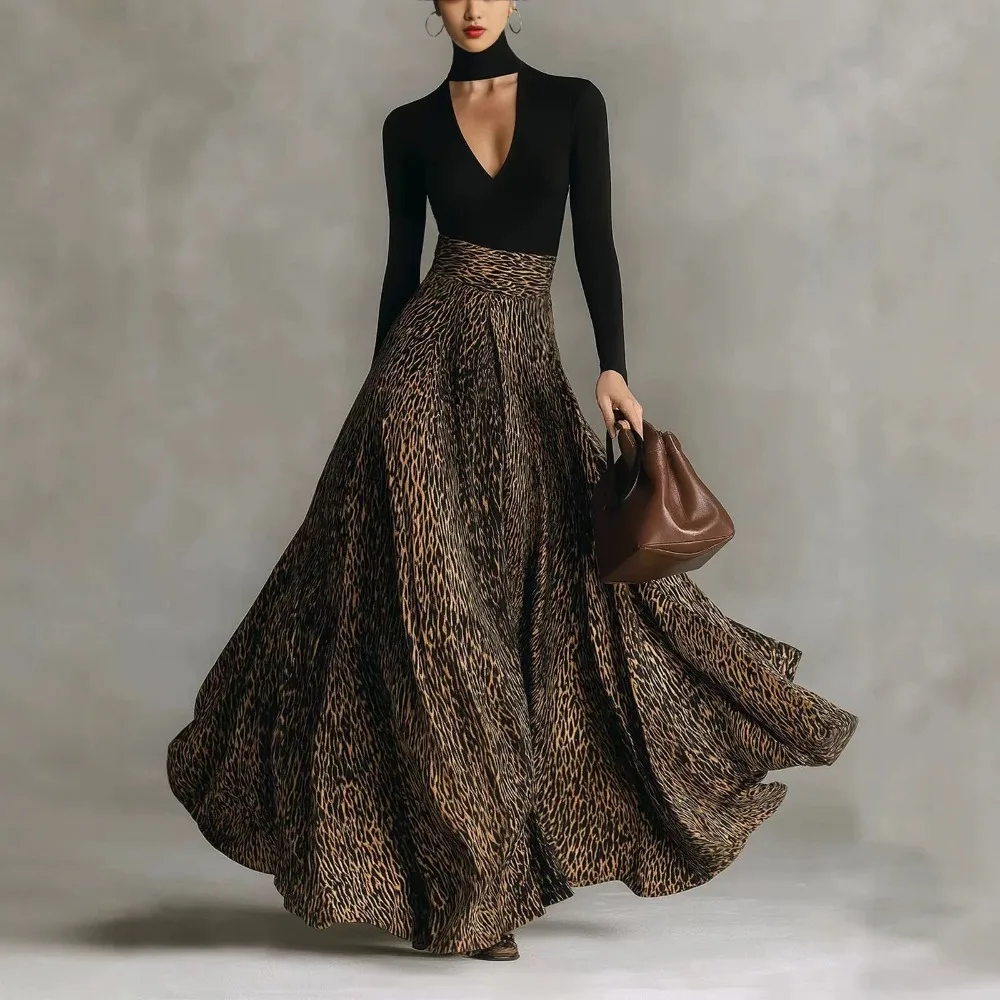 Women Leopard Print Dress, Retro Elegant Slim Fit Midi Dress, Vintage Leopard Pattern Casual Party Dresses for Women