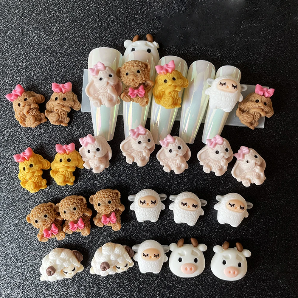 10Pcs Cartoon Animal Nail Art Charm 3D Creative Versatile Resin Cute Cartoon Animal Nail Ornament DIY Exquisite Nail Accessories