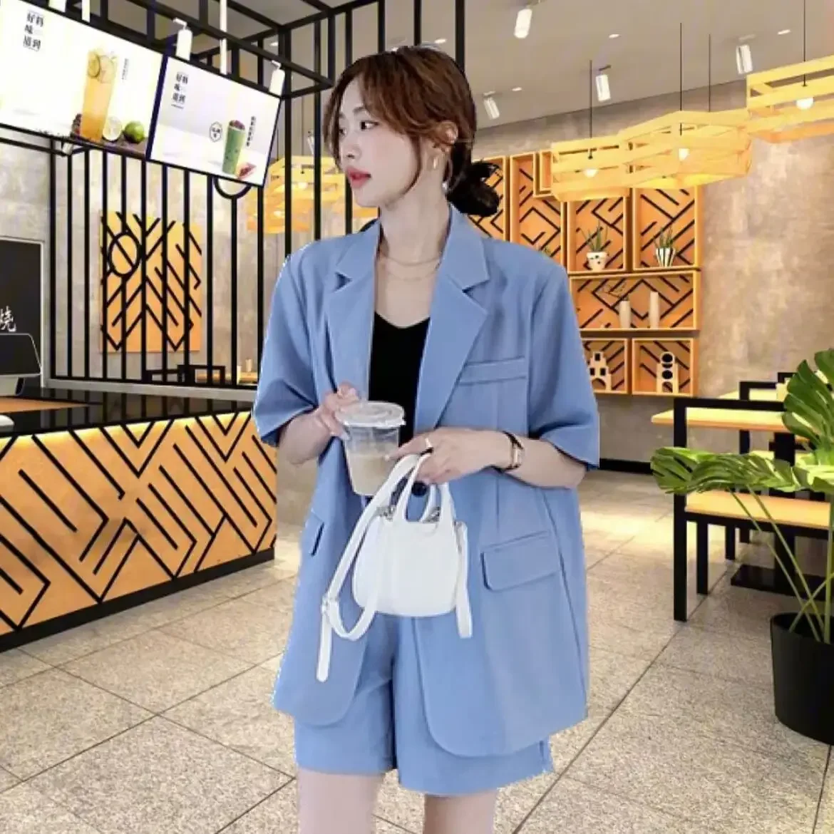 Summer Short Sleeve Clothing Solid Color Blazer and Shorts Suit for Woman 2024 Women\'s Pants Sets Pink Tailor Fashion Trends Kit