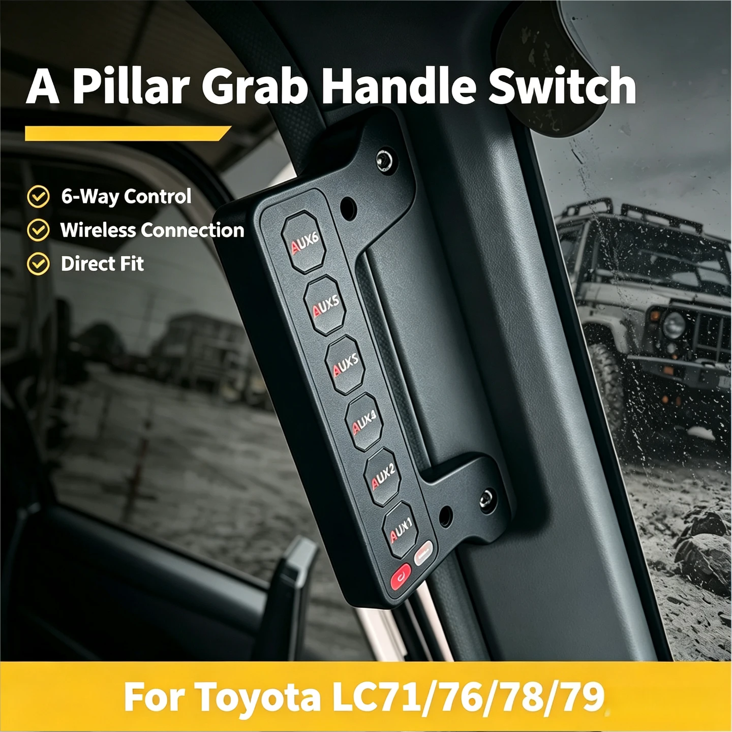 For Toyota LC71 LC76 LC78 LC79 Car A Pillar 6-ways Integrated Handle Switch Wireless Remote Led Spotlight Switch Accessories