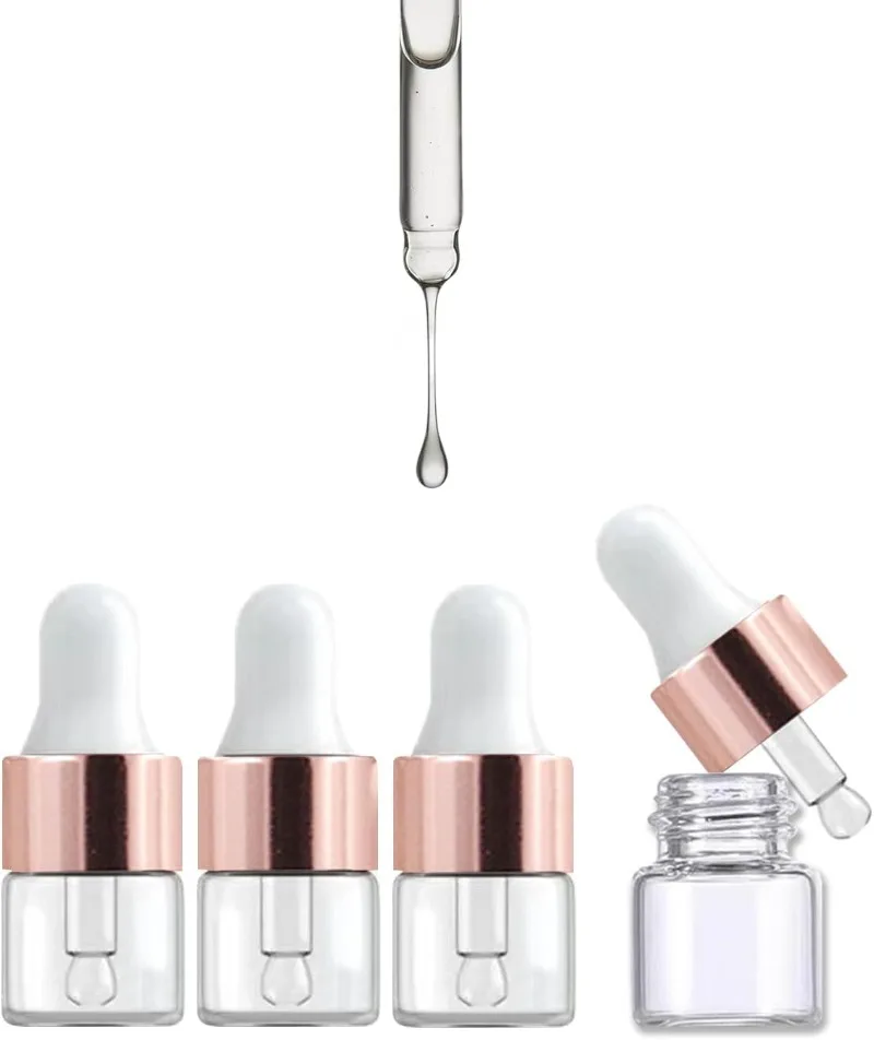 

Mini Glass Oil Dropper Bottle , Clear Essential Empty Bottles Sample Containers Perfume Liquid Vials for Travel(1 ml,50 Pcs)