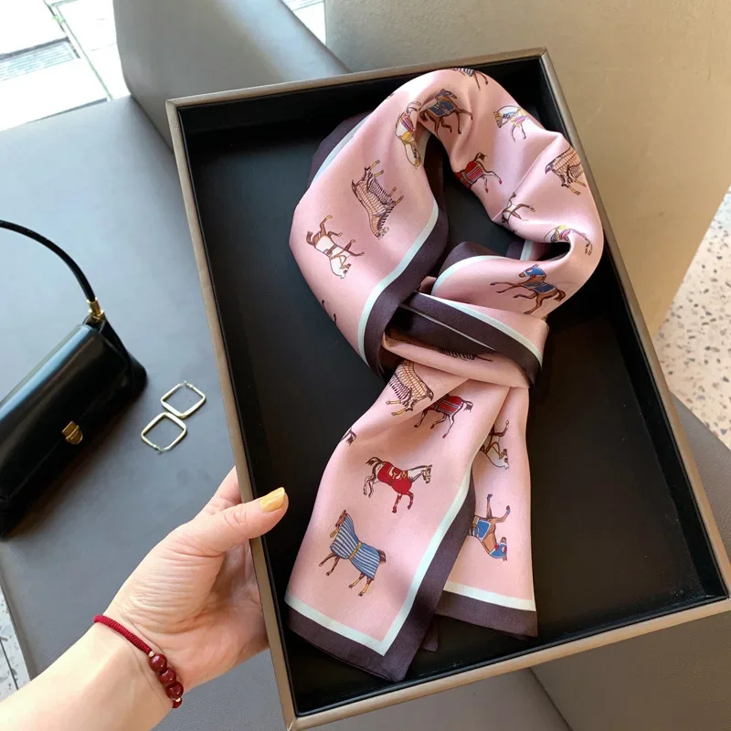 Versatile Korean Style Silk Scarf Women's Spring Season Hangzhou Silk2022 Long Colorful Horse Pink True Silk Wrap Scarf