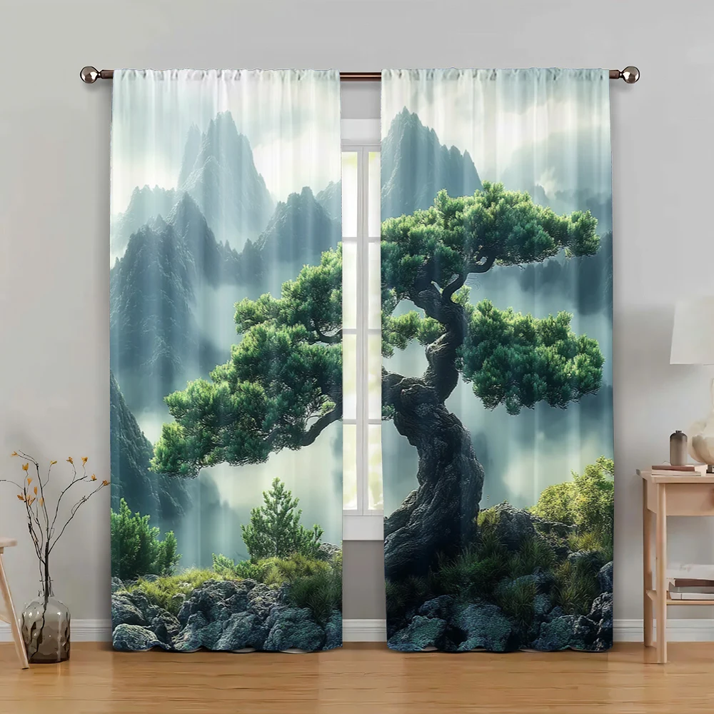 

2pc, Window Curtains magnificent natural scenery Versatile 100% Polyester,Without Electricity Party Decorations Suitable for