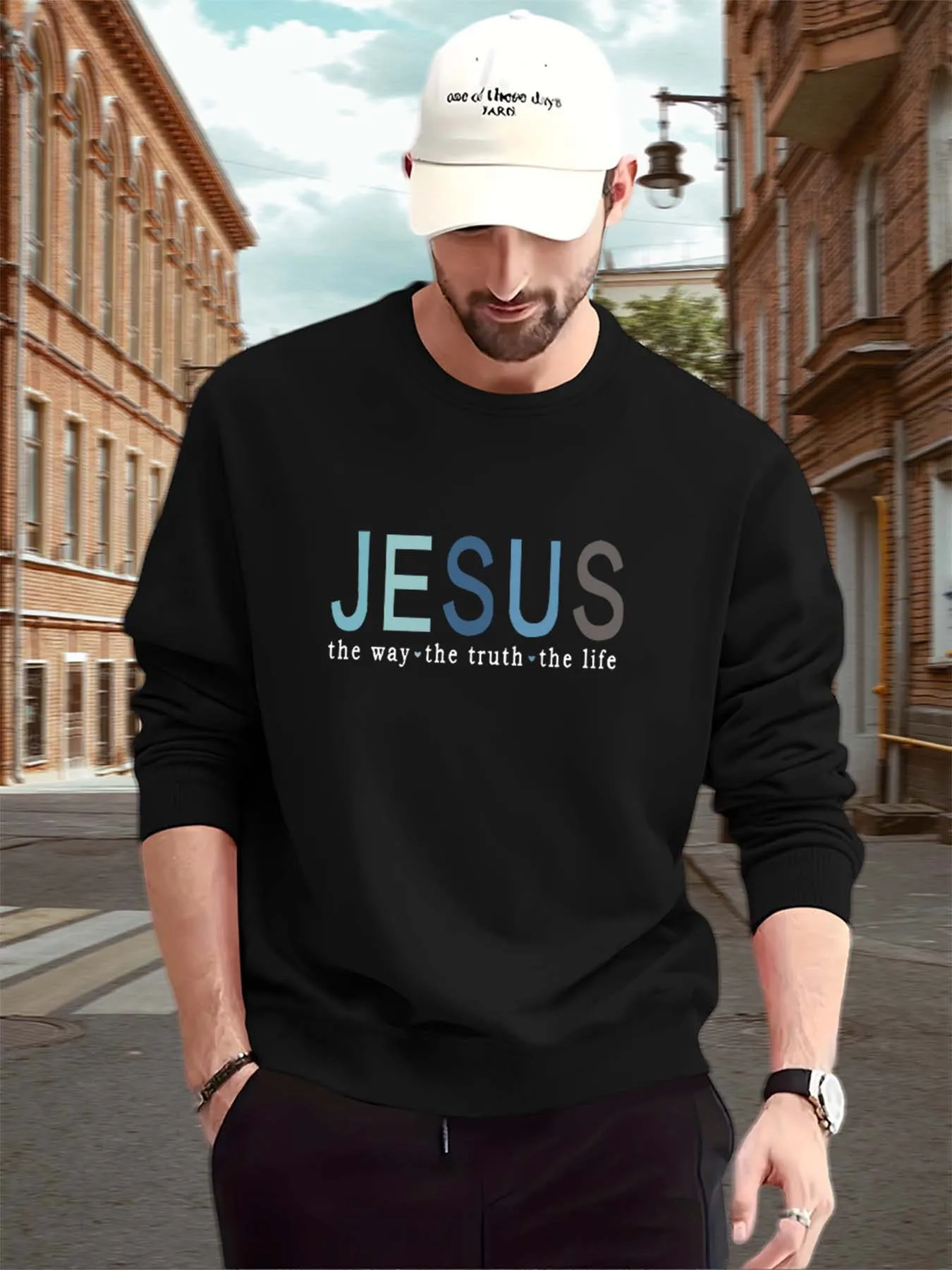 1pc Men'S Casual Round Neck Long Sleeve Sweatshirt with 