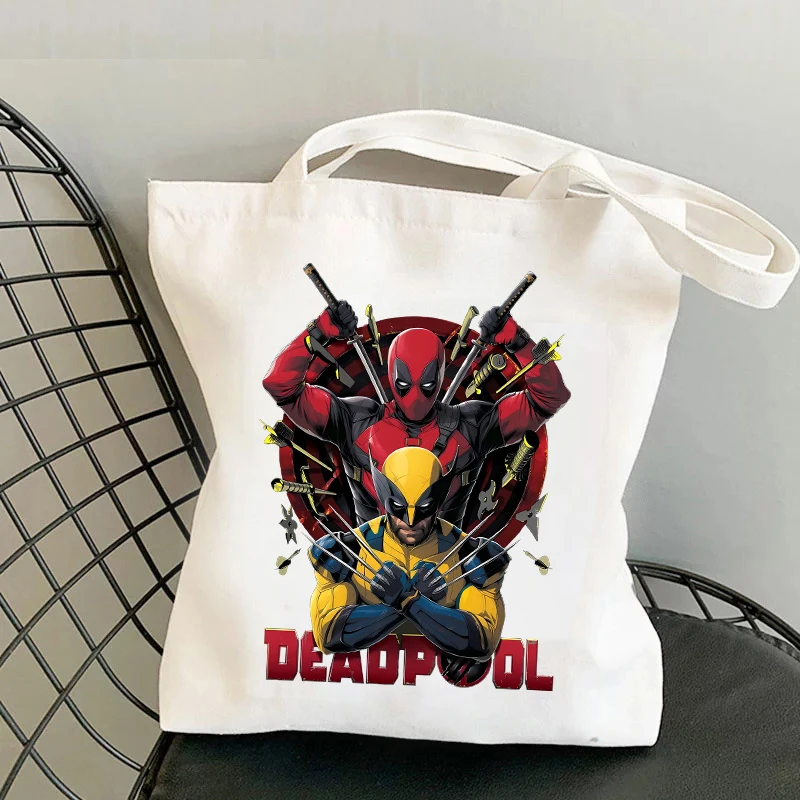 New Deadpool and Wolverine Canvas Bag Cartoon Anime Printed Shoulder Bags Cute Children\'s Handbag Large-capacity Shopping Bags