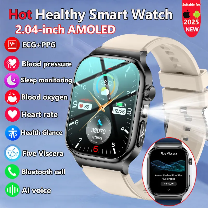 

2025 New ECG+PPG Smart Watch BT Call Heart Rate Blood lipids Uric acid Health Monit Watches AI Voice 650mAh Sports Smartwatches