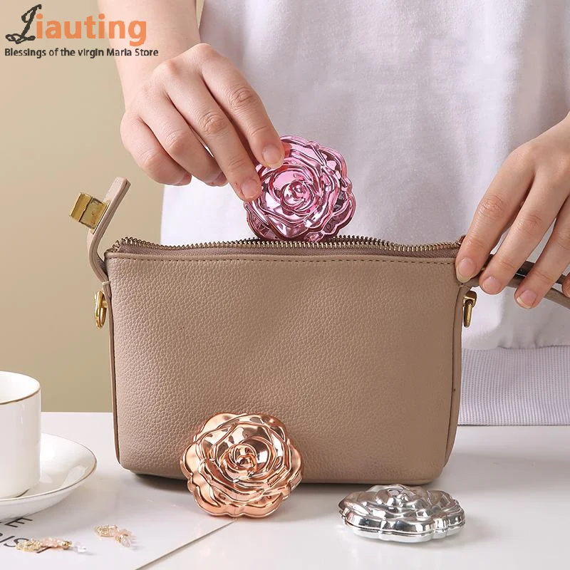 Portable Mini Mirror Retro Rose Flower Small Pocket Makeup Mirror Double Sided Hand Mirrors Compact Cosmetic Beauty Tool Gift