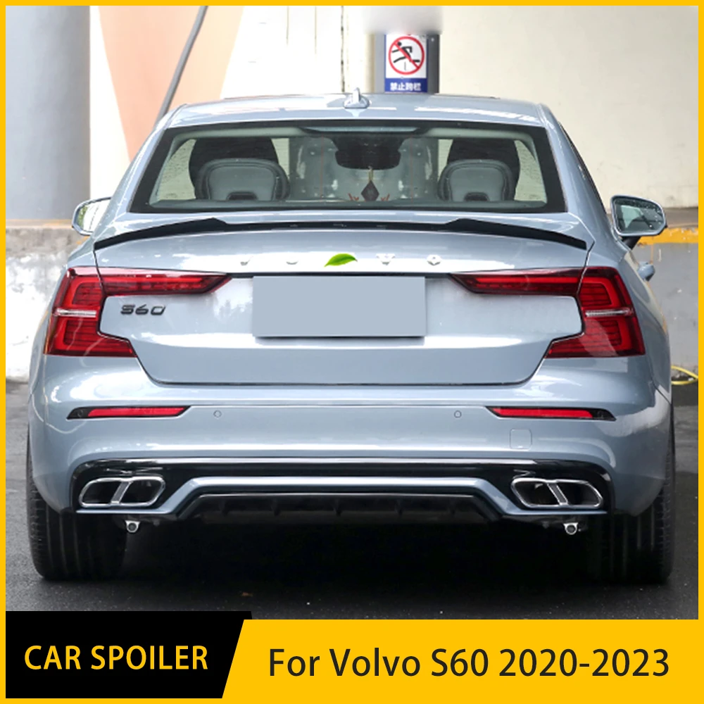 For Volvo S60 Accessory 2020 2021 2022 2023 ABS Plastic Unpainted Primer Car Rear Wing Spoiler Tail Fin Cover Decoration Fit