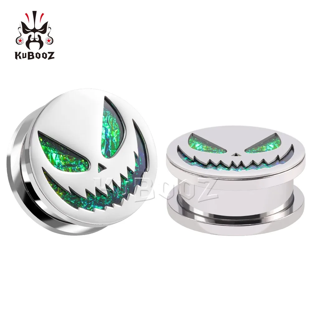 KUBOOZ Trendy Stainless Steel Halloween Pumpkin Ear Piercing Tunnels Expanders Body Jewelry Earring Gauges Stretchers 2PCS