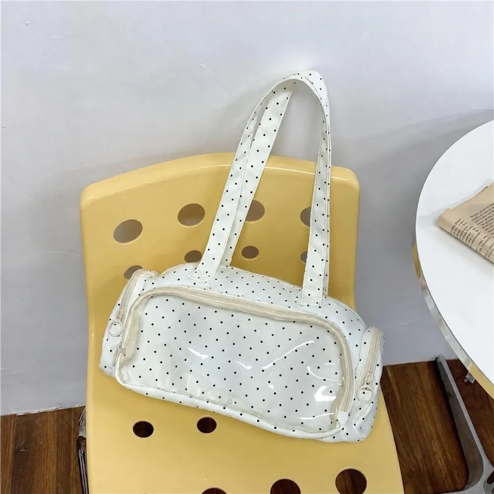Y2K Style Polka Dot Shoulder Bag Angel Wing Ornament Clear Window Doll Carry Bag Large Capacity Daily Tote Handbag
