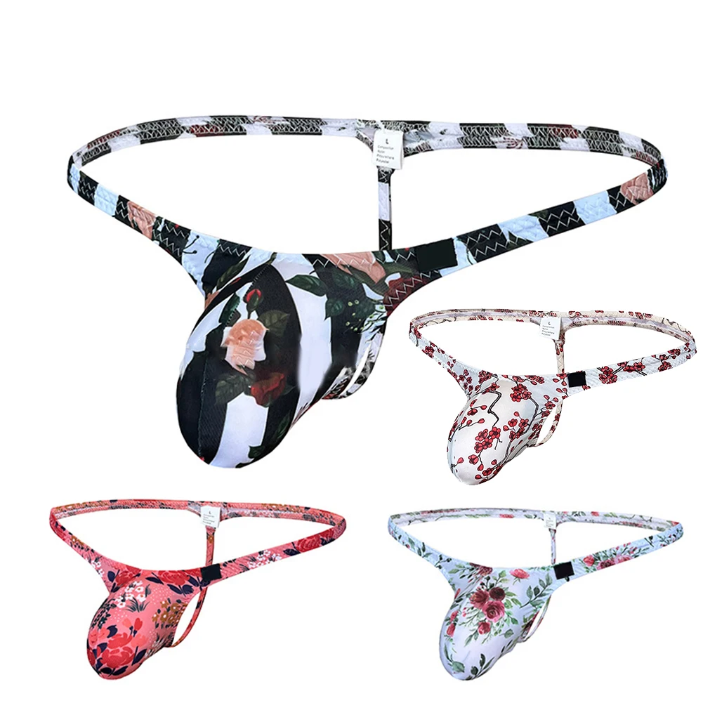 Sexy Men Jockstrap Thongs Big Pouch U Convex Underwear Super Mini Bikini G-string Nylon Printed Briefs Seduction Erotic Panties