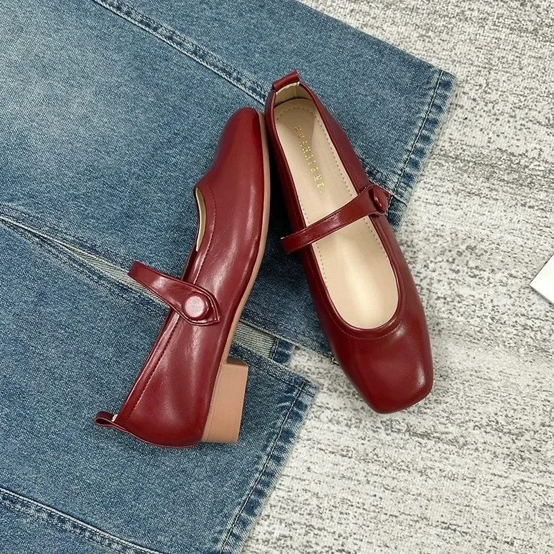 Red Bag Shoes Women Flat 2023 Spring New Round Toe with Mary Jane Shoes Elegant Silver Moccosins