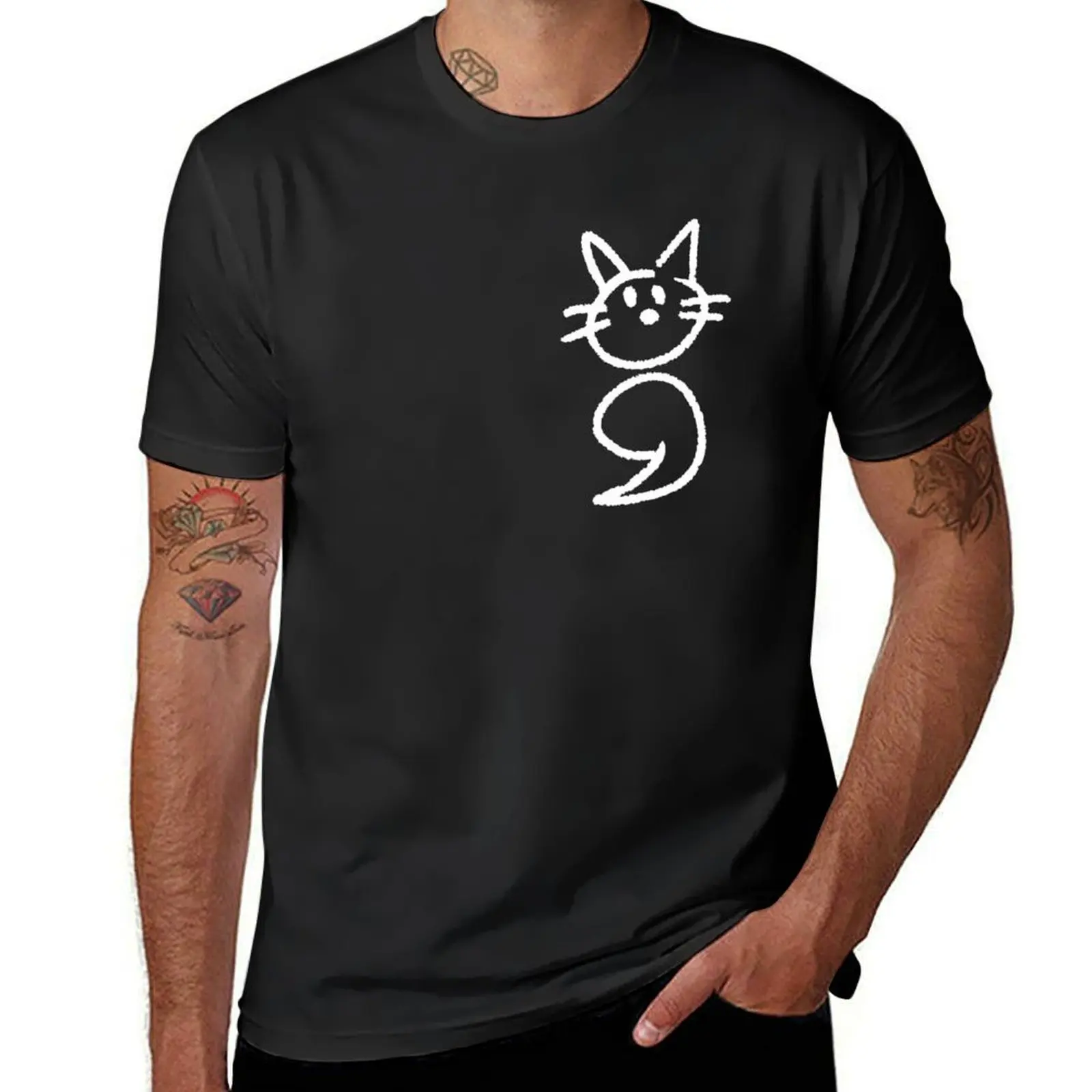 セミコロン-男性用猫Tシャツ,半袖,白,ライム,スポーツファン,面白い,旧バージョン
