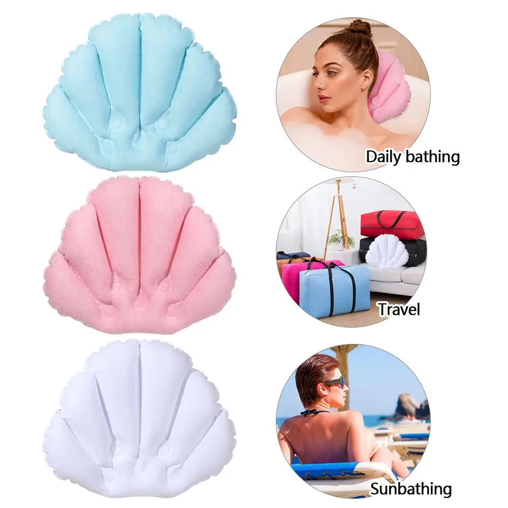 Soft Spa Neck Bath Pillow With Suction Cups Inflatable Terry Cloth Fan-shaped Neck Support Pillow Bathtub Cushion