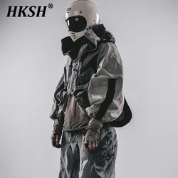 HKSH Autumn Winter New Men's Tide Punk Storage Mesh Cap Folded Design Coats Short Pockets Techwear Deconstruction Jackets HK2390