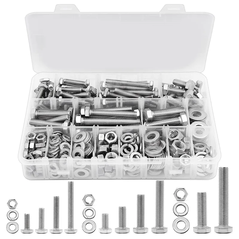 246PCS Hex Head Nuts and Bolts Assortment Kit, Stainless Steel 1/4-20, 5/16-18,3/8-16 Bolts and Nuts Kit