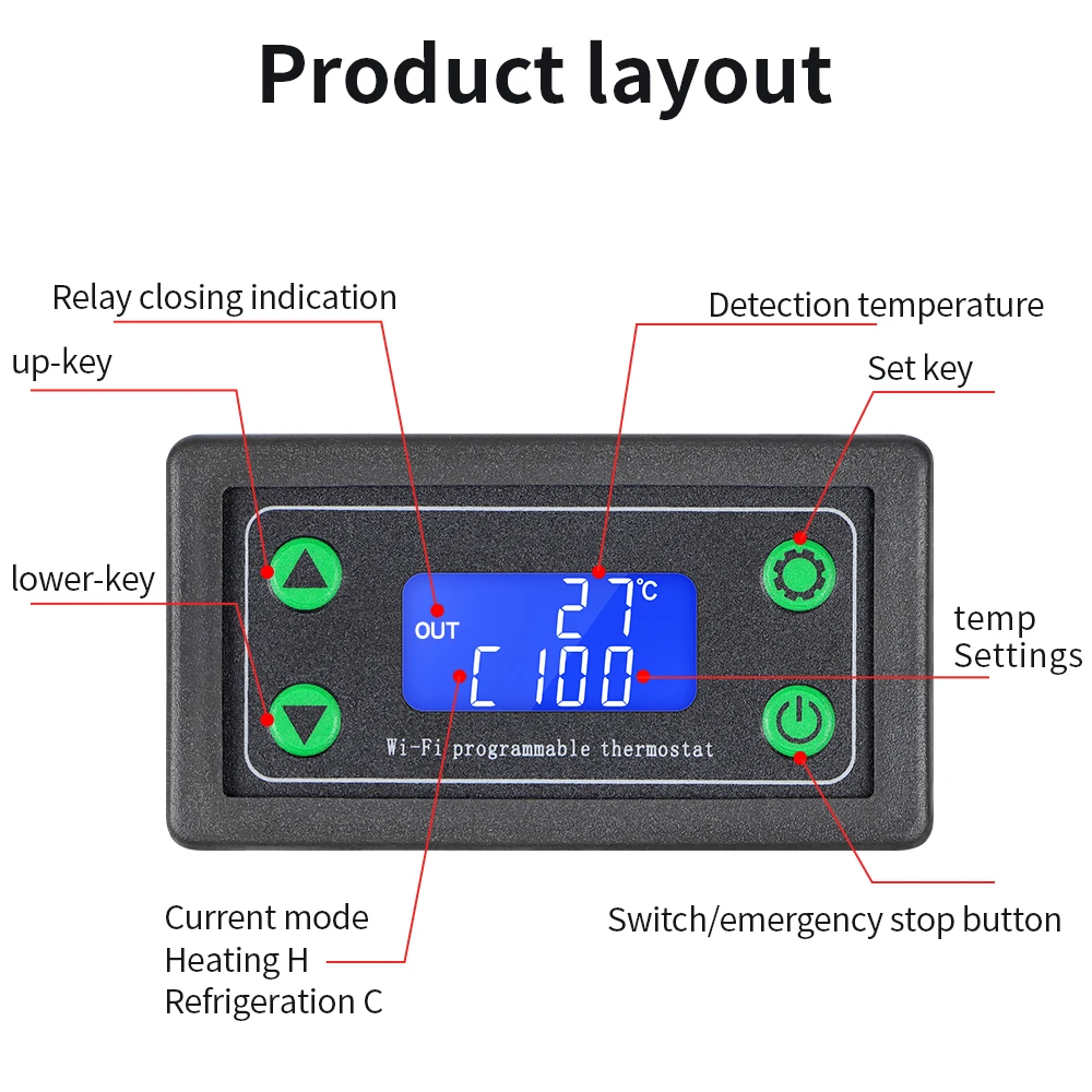 Tuya WIFI Remote High Temperature Controller Digital Programmable Thermostat K-type Thermocouple -99~999 Degrees ZFX-TW01