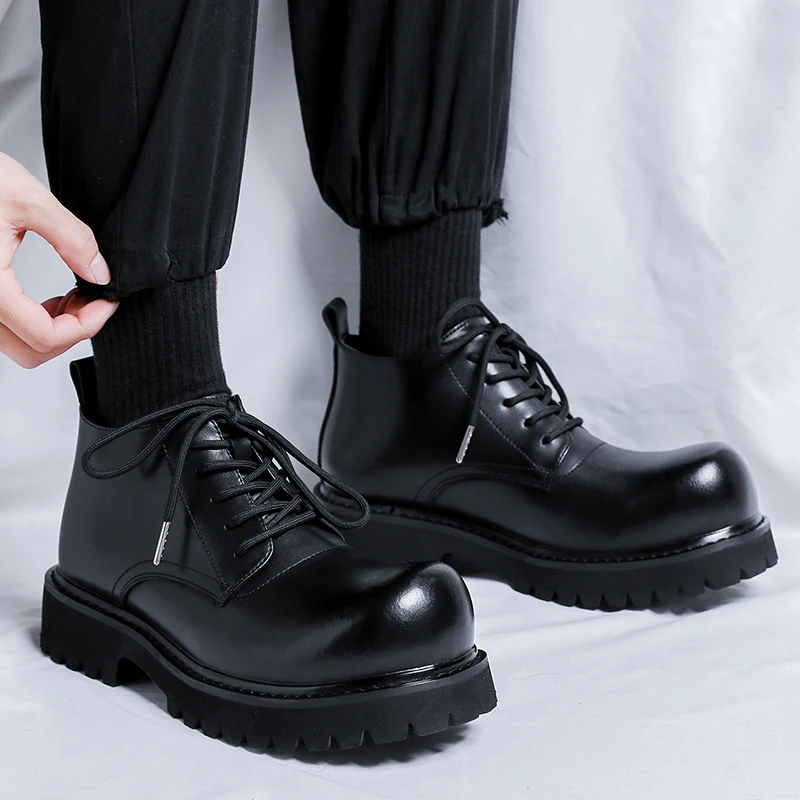 Hight Quality 2024 S/A New British Style Patent Leather Shoes For Men\'s Black Hombre Daily Casual Dress Height Increasing Shoes
