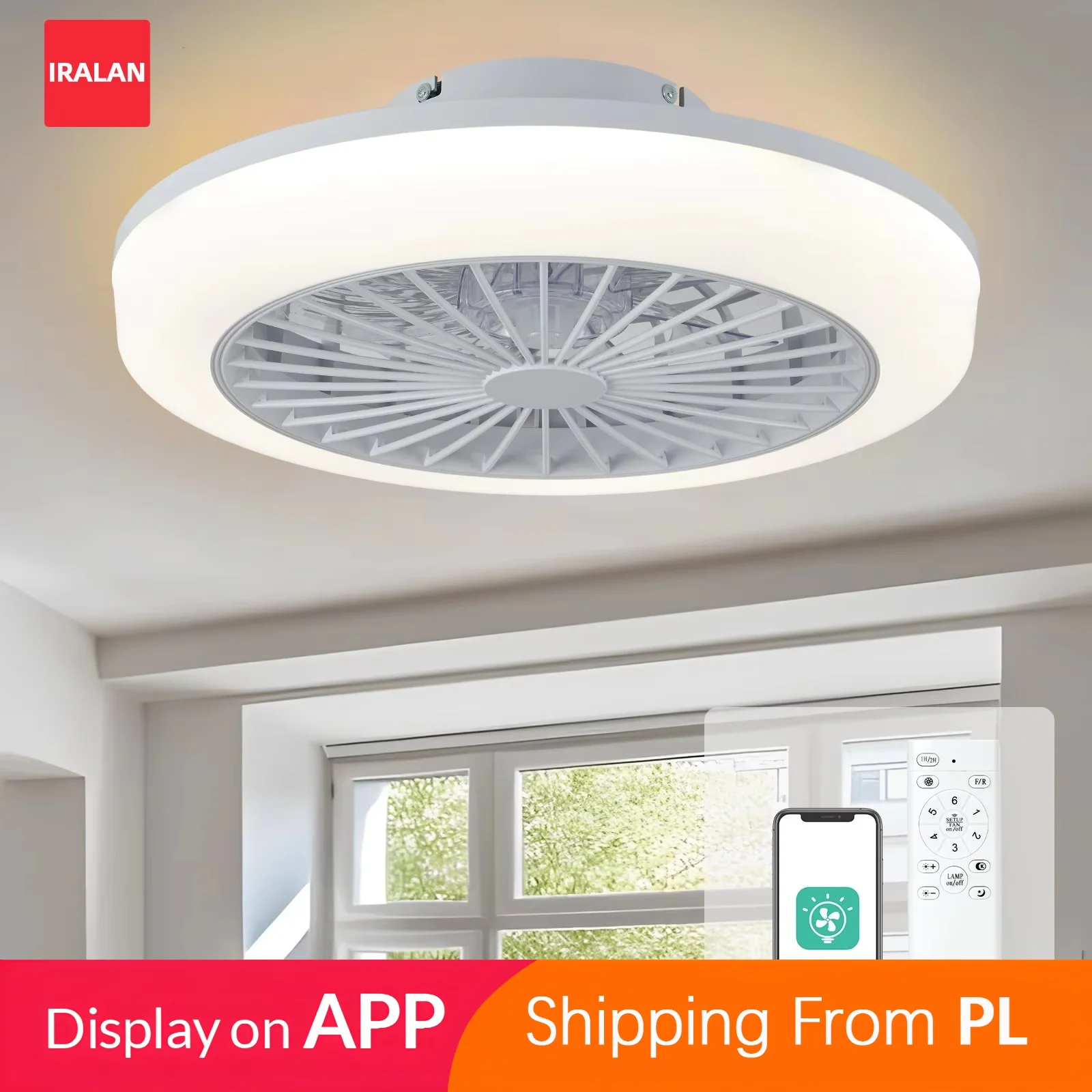 Ventilatori da soffitto con luce con app di controllo remoto Ventilatore elettrico dimmerabile Ventilatore da soffitto a LED per la casa silenzioso e a risparmio energetico