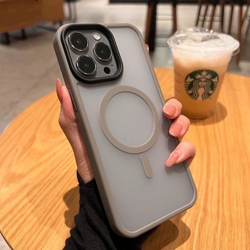 Luxury Wireless Charge Magsafe Transparent Phone Case For iPhone 11 12 13 14 15 16 Pro Max Plus Magnetic Matte Bumper Cover - náhled 4