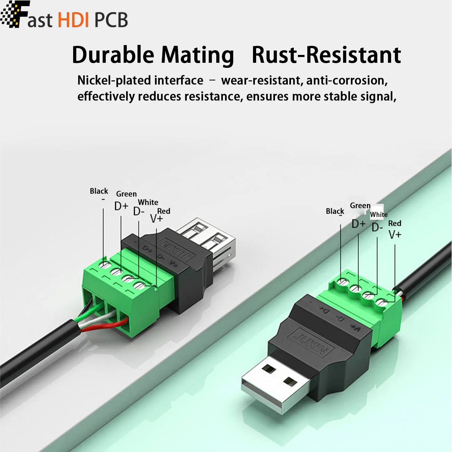 USB 2.0 Solderless Connector Male/Female 4P 5P Screw/Push-In Type for Keyboard Mouse Printer Phone Charging DIY Cable Repair