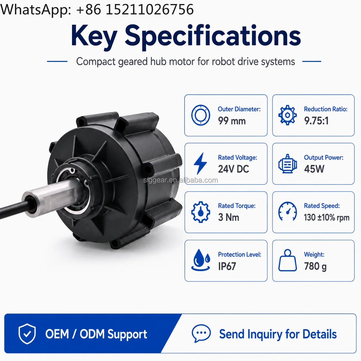 SG-2877 99mm 24V 45W Hub Reduction Motor 3Nm 130RPM IP67 for Smart Lawn Mower Pool Cleaning Robot and Mobile Drive Systems OEM