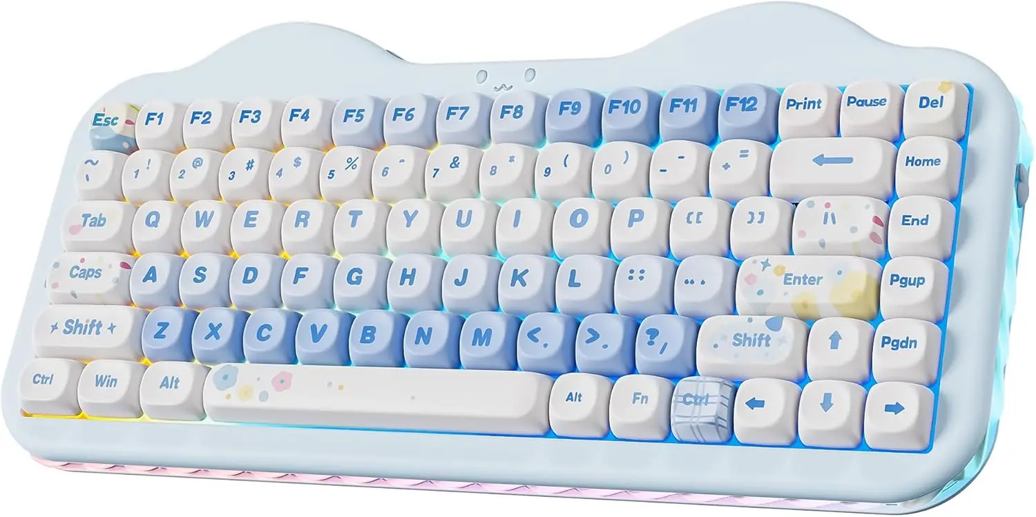 75% Wireless Mechanical Keyboard, Hot-Swappable, BT5.0/2.4G/USB-C, RGB Gasket Mount, Cute Cake Design for Mac/Win/Gaming (Blue)