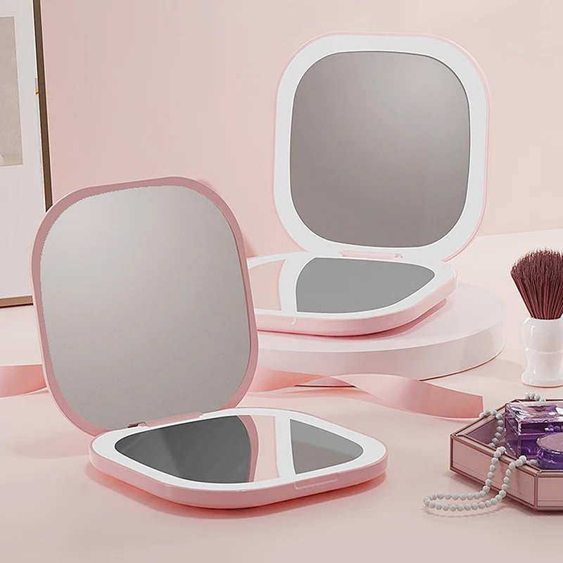 Mini Portable Folding Makeup Mirror Led Lights Magnifying Compact Pocket Travel Aesthetic Vanity Mirrors Make Up Tools