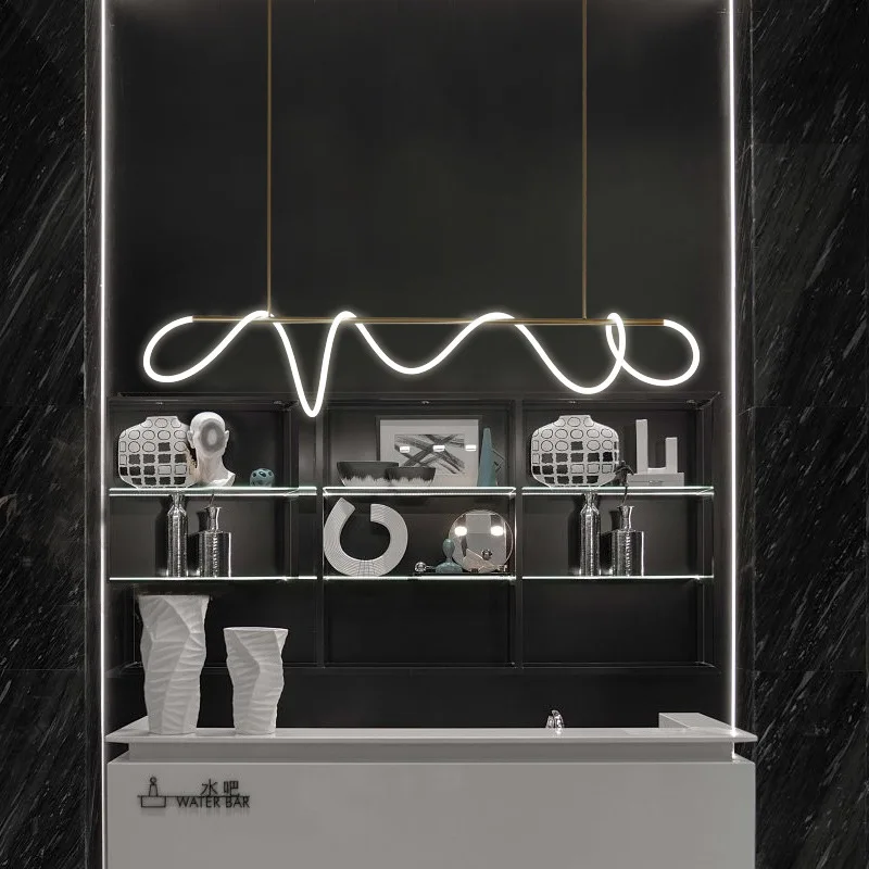 Minimalist Long Hose Chandelier Led linear lamp for Table Dining Room Kitchen Bar  Home Decor curved line Lighting Lusters