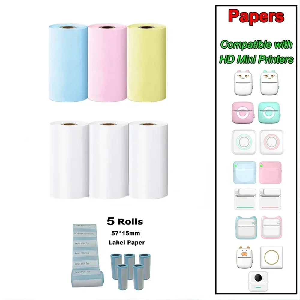 Papel térmico MINI impresión autoadhesiva etiqueta adhesiva para Mini impresoras máquina de Pose pegatinas de cámara para niños rollos de 57mm de ancho