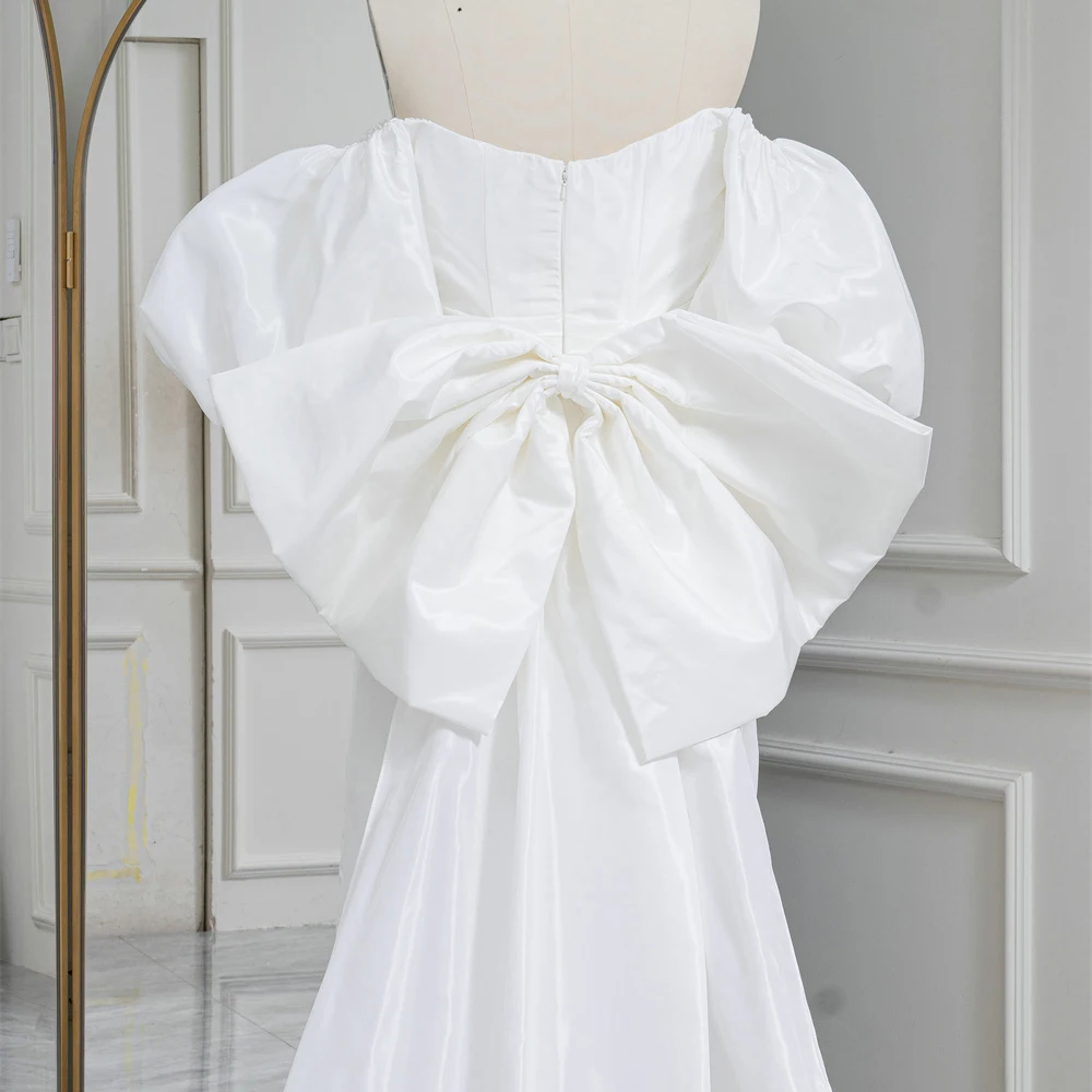 Classic Flash Sale Women's Long Dress For Wedding Customized A-line Short Sleeves Satin Bow Zipper Vestido De Noiva QD06315