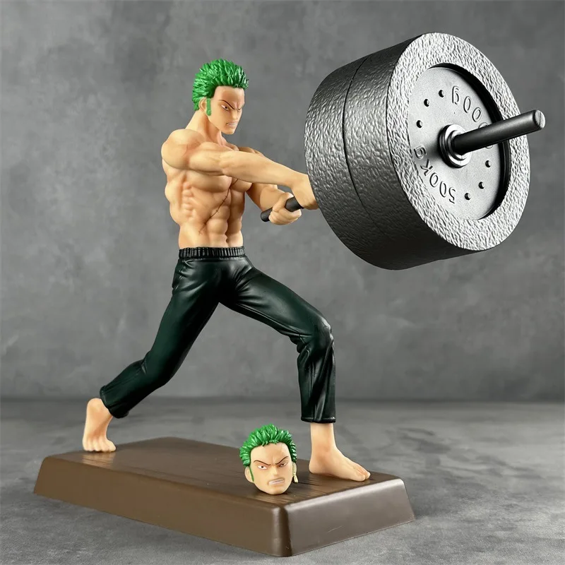 One Piece 24cm Roronoa Zoro Anime Figure Pvc Double Head Replaceable Dumbbell Wooden Fitness Zoro Figure Sword For Kids Gifts