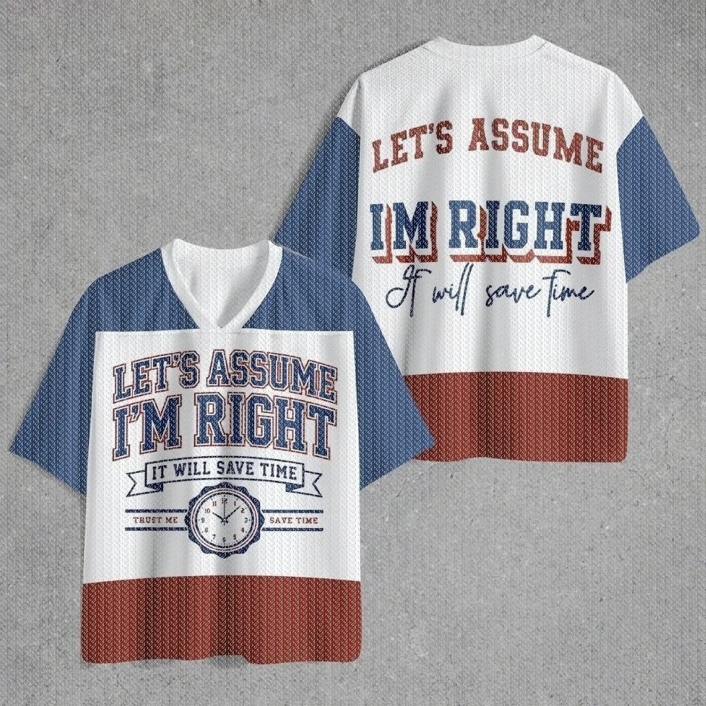 V-neck Sports Shirt Full Print Retro Clock Banner Fun Slogan Letter Pattern Short Sleeved Casual Street Football T-shirt